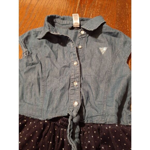 Girls Medium Size 10-12 Guess Kids Sleeveless Denim Tulle High Low Skirt Dress - Picture 2 of 5